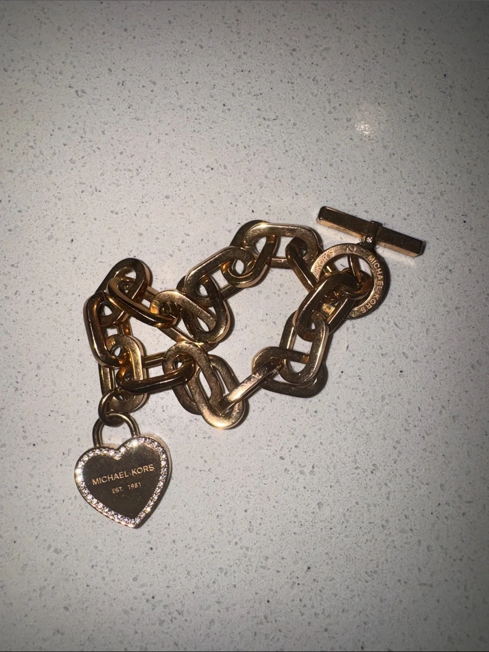 Michael Kors Gold Link Bracelet with Crystal-Edged Heart Charm